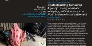 Young women’s everyday political actions in a North Indian informal settlement / Jul 30, 2020 [Virtual Session]